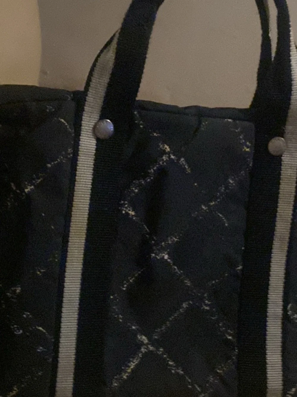 2002 Chanel black, white and silver laptop bag Striped Shoulder Handles